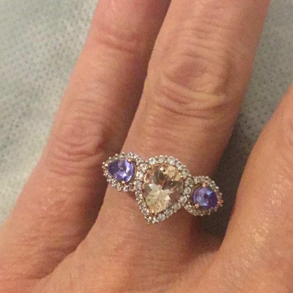 NWT DALLAS PRINCE Pear Cut Pink Morganite Amethyst & Diamond Ring